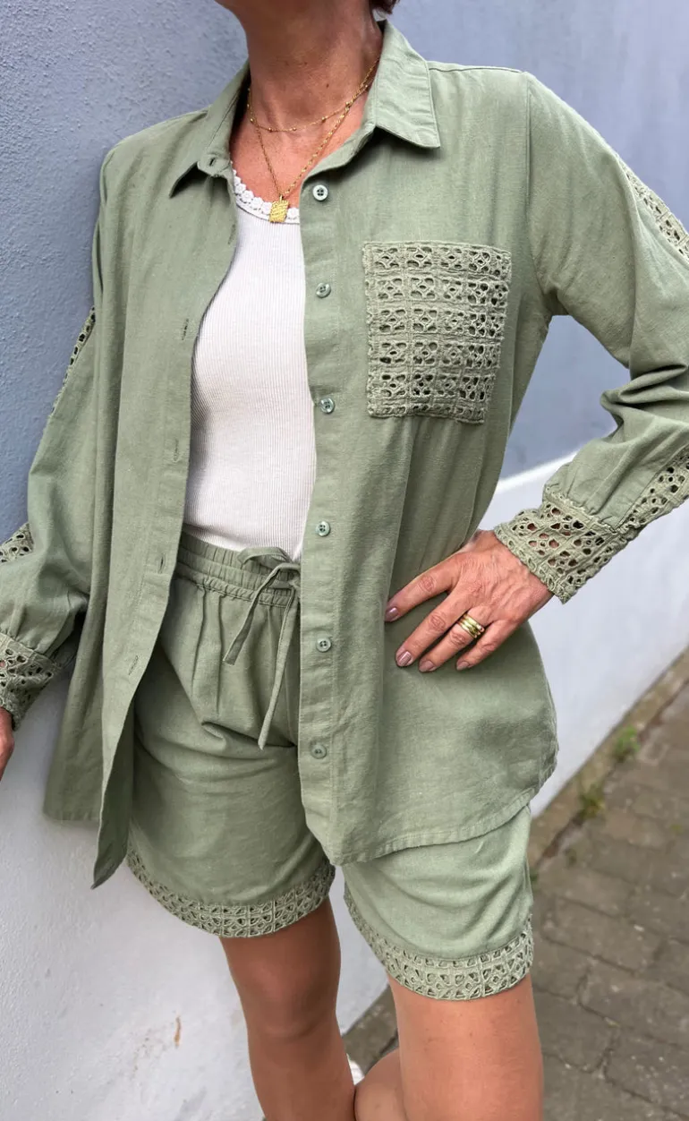 Say INA Copenhagen Shorts - Sandy Linen - Army Green