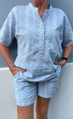 Say INA Copenhagen Skjorte - Erica - Blue/White Embroidery