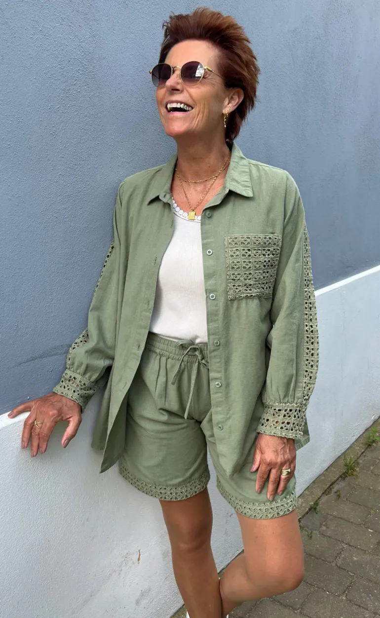 Say INA Copenhagen Skjorte - Sandy Linen - Army Green