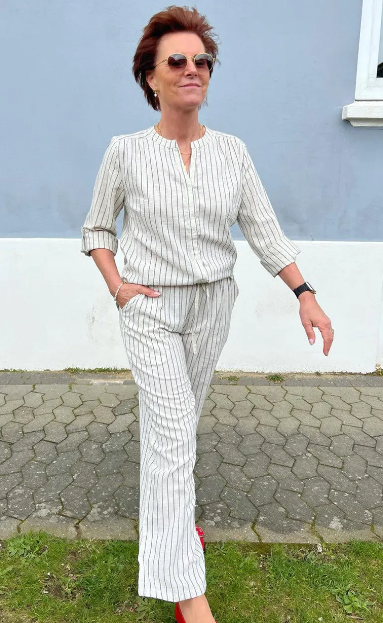 Say INA Copenhagen Skjorte - Juliana Linen - Off White / Black Striped