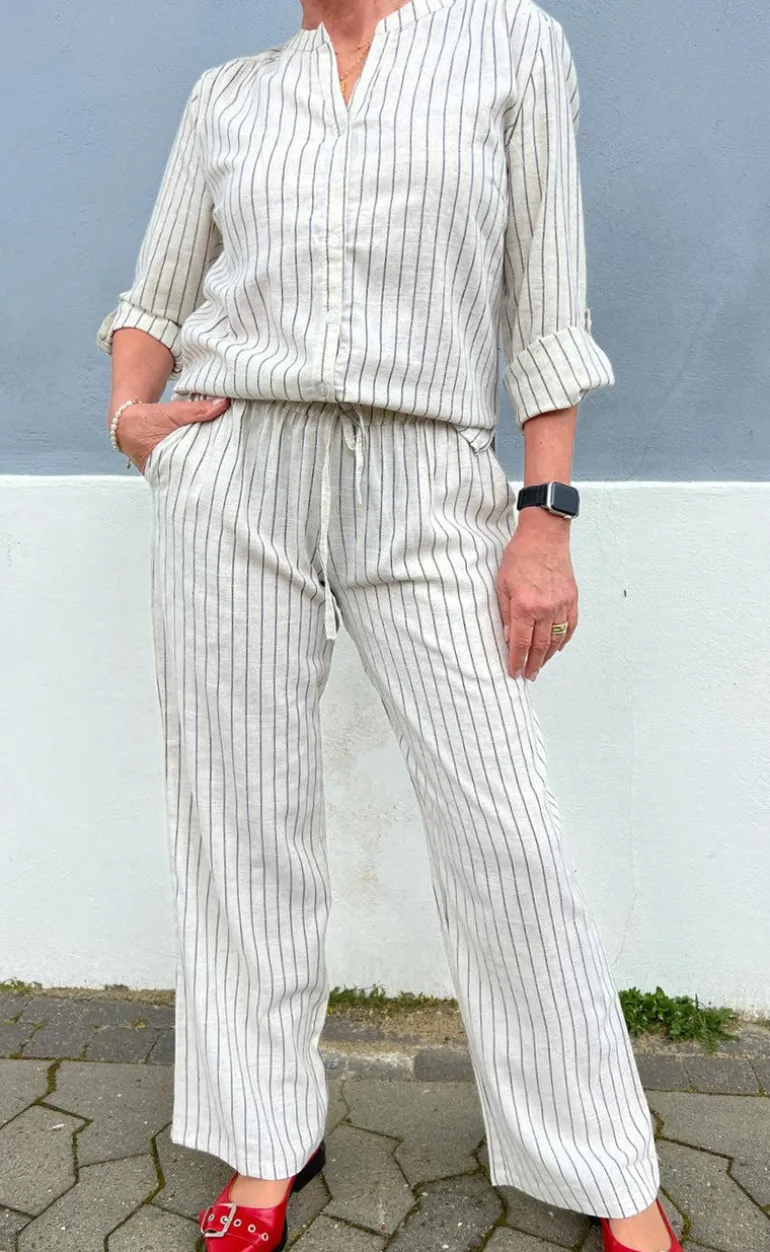 Say INA Copenhagen Skjorte - Juliana Linen - Off White / Black Striped