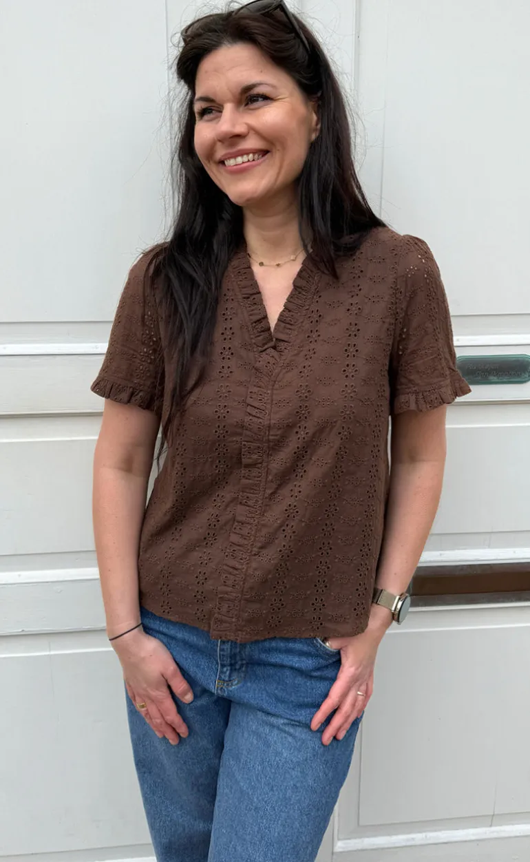 Say INA Copenhagen Top - Catja - Mocca Broderie Anglaise