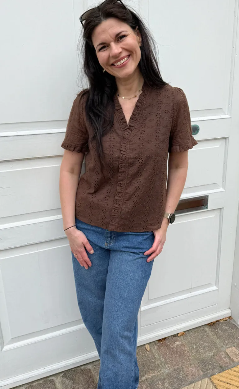 Say INA Copenhagen Top - Catja - Mocca Broderie Anglaise