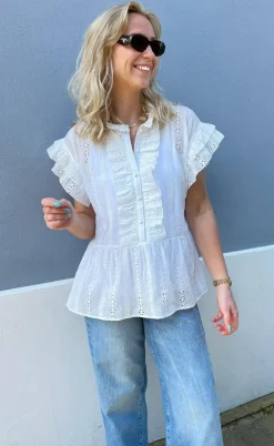 Say INA Copenhagen Top - Freya - White Broderie Anglaise