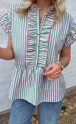 Say INA Copenhagen Top - Freya - Pink/Green Striped
