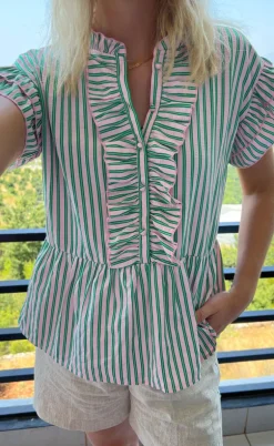 Say INA Copenhagen Top - Freya - Pink/Green Striped