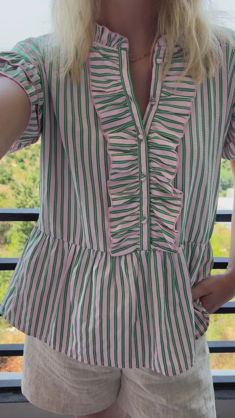 Say INA Copenhagen Top - Freya - Pink/Green Striped