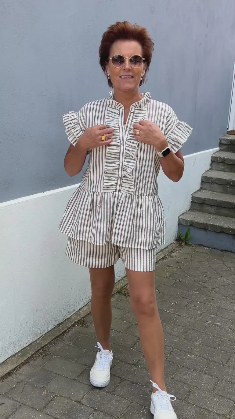 Say INA Copenhagen Top - Freya - White/Brown Striped
