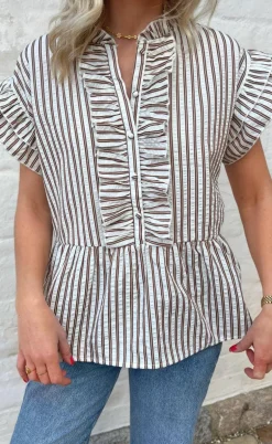 Say INA Copenhagen Top - Freya - White/Brown Striped