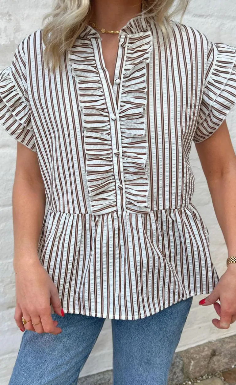 Say INA Copenhagen Top - Freya - White/Brown Striped