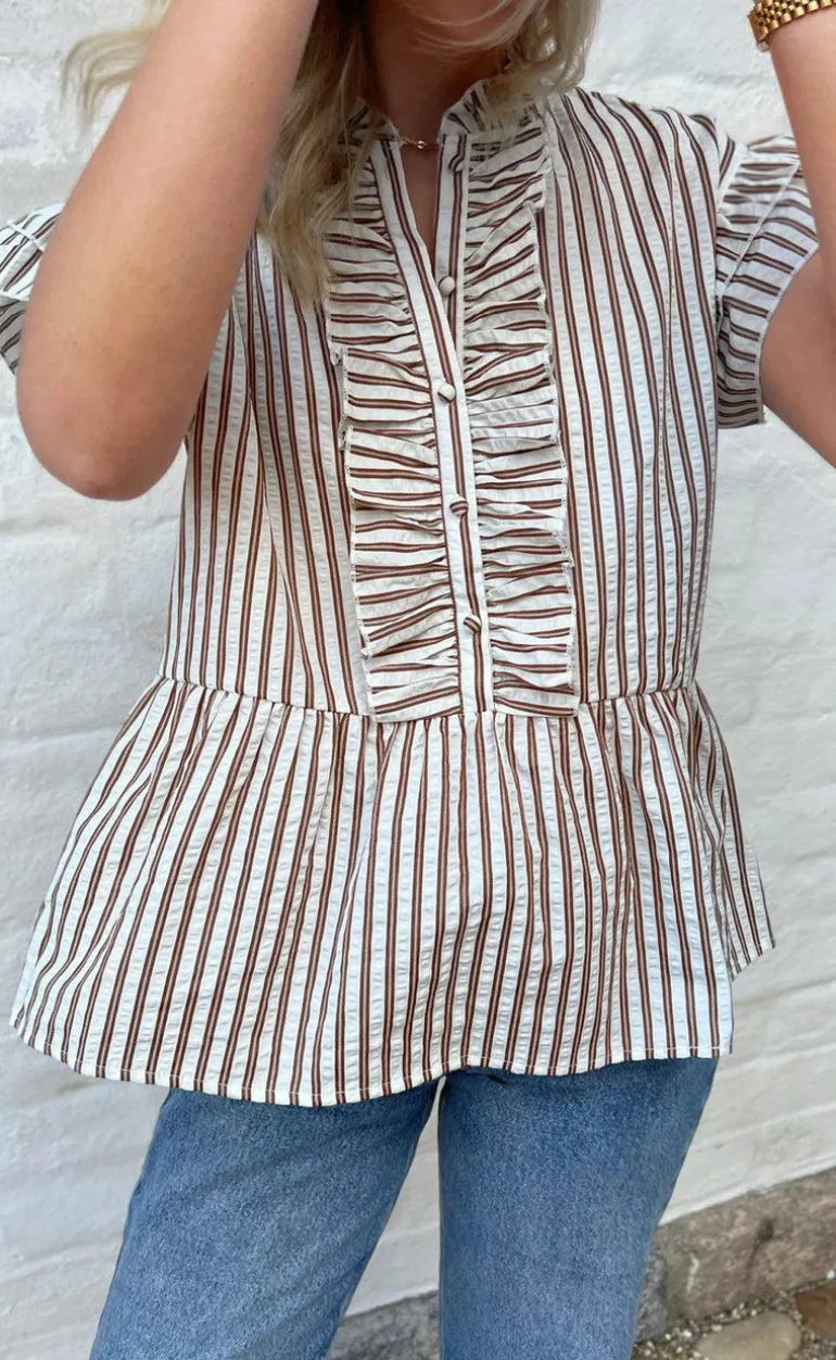 Say INA Copenhagen Top - Freya - White/Brown Striped