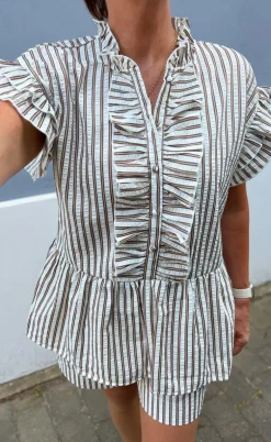 Say INA Copenhagen Top - Freya - White/Brown Striped
