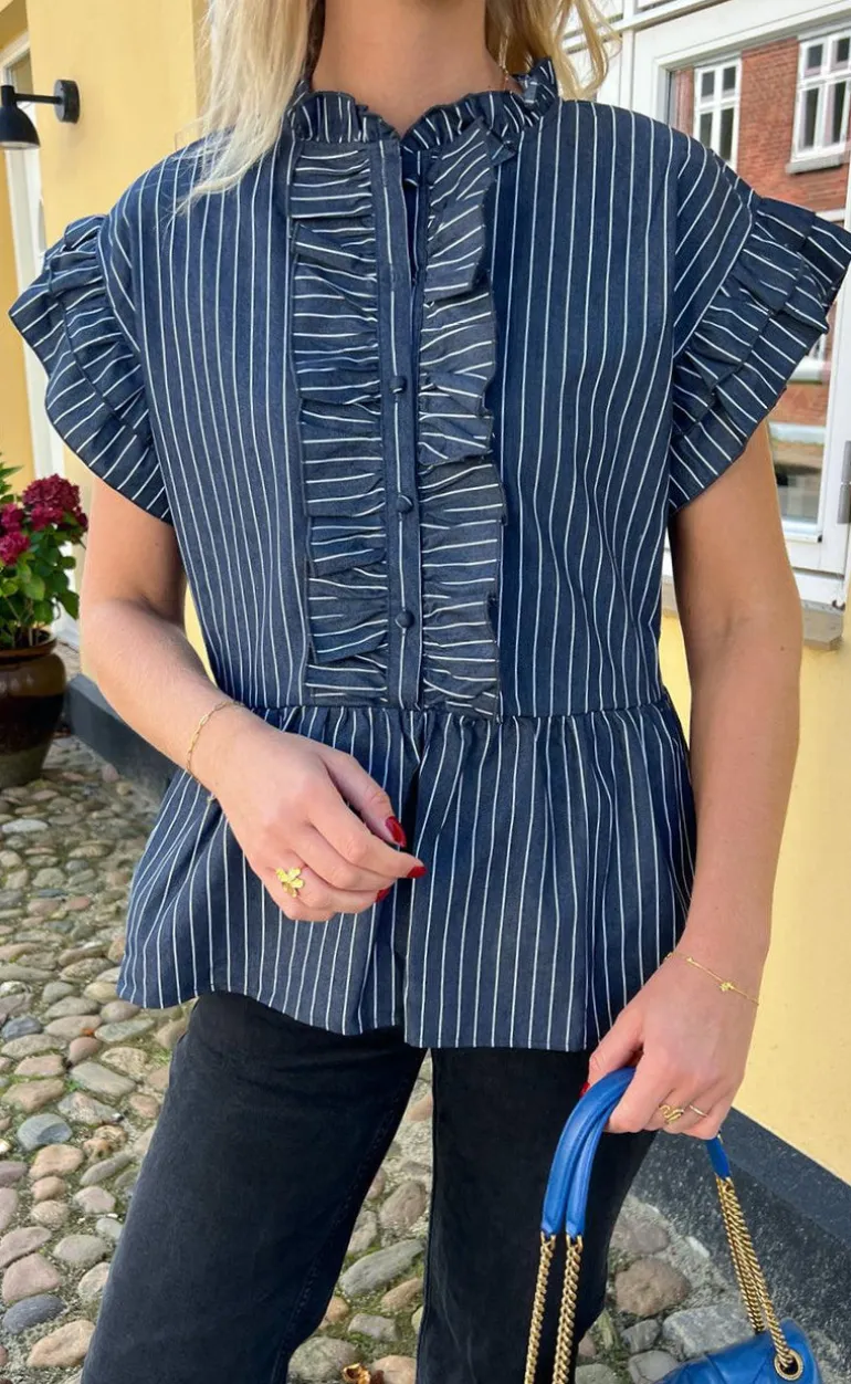 Say INA Copenhagen Top - Freya - Denim Blue Pinstripe