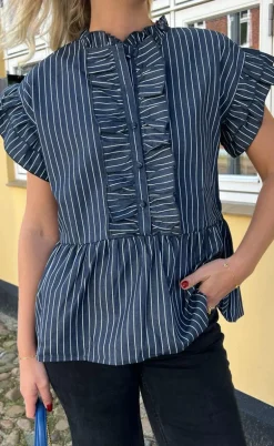 Say INA Copenhagen Top - Freya - Denim Blue Pinstripe