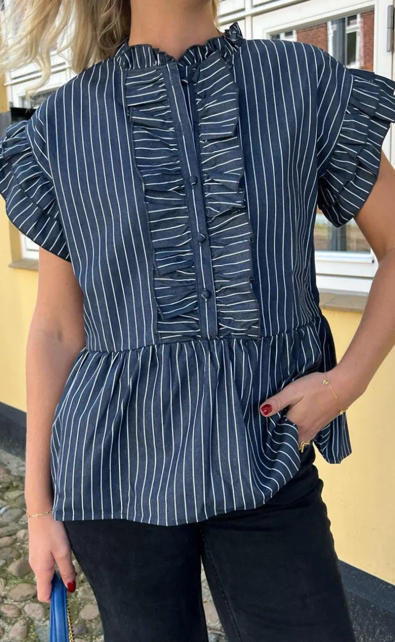 Say INA Copenhagen Top - Freya - Denim Blue Pinstripe