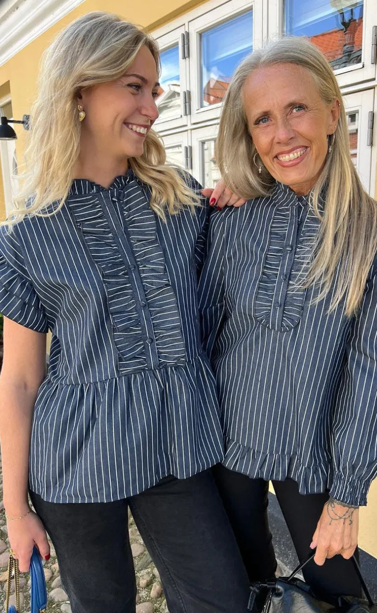Say INA Copenhagen Top - Freya - Denim Blue Pinstripe