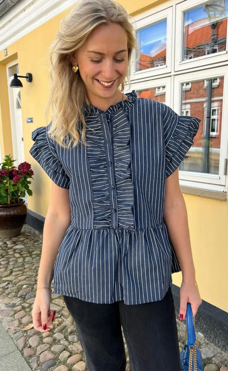 Say INA Copenhagen Top - Freya - Denim Blue Pinstripe