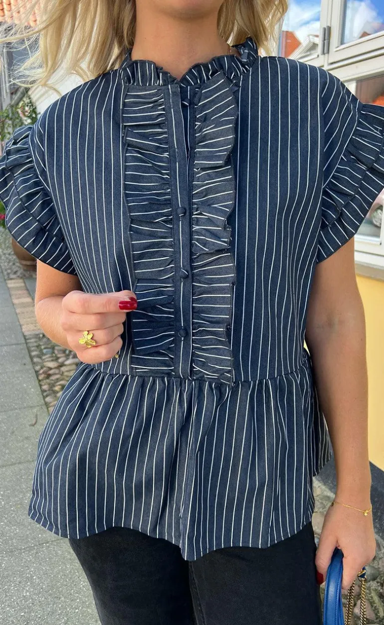 Say INA Copenhagen Top - Freya - Denim Blue Pinstripe