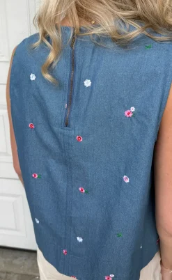 Say INA Copenhagen Top - Naja - Denim Blue W. Flowers