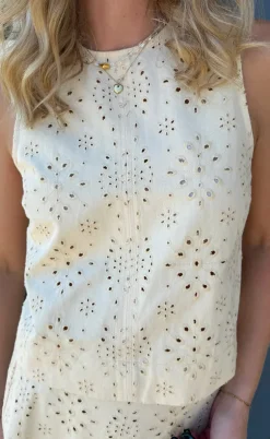 Say INA Copenhagen Top - Naja - Off White Denim W. Embroidery