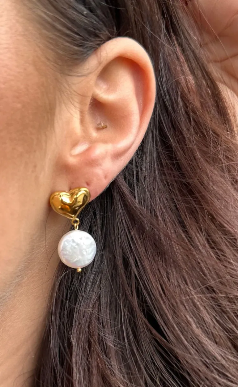 Smykkeli Copenhagen Øreringe - Elba Heart - Pearl