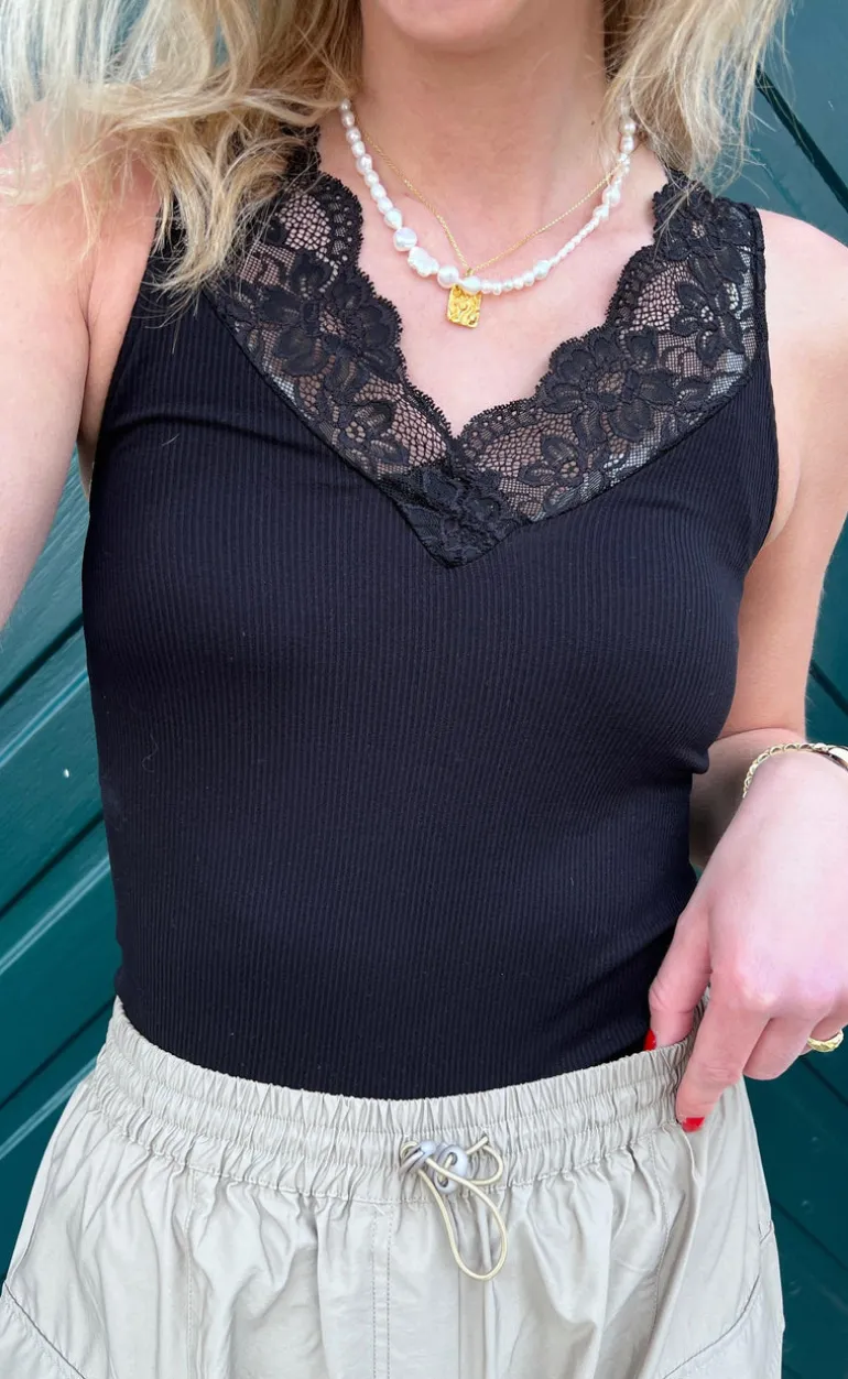 Tim & Simonsen Top - Belen V-Lace - Black (vendbar)