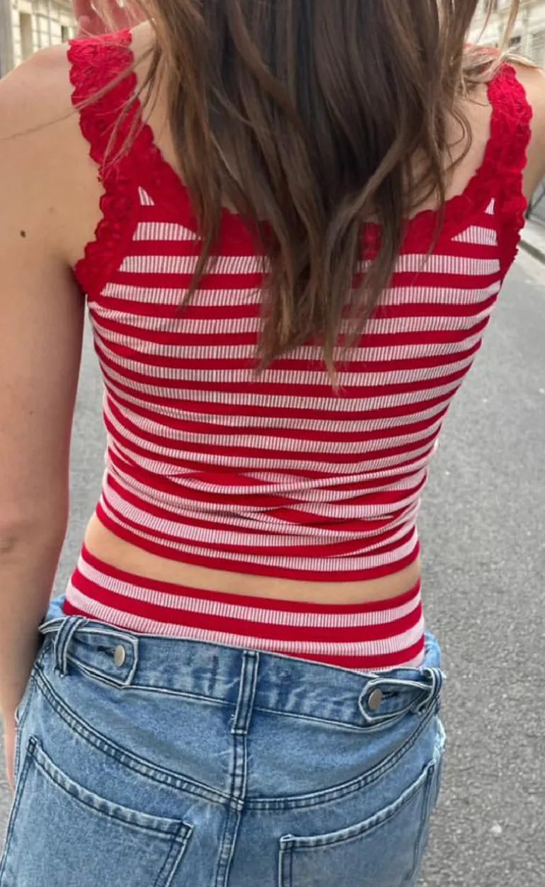 Tim & Simonsen Top - Isa Rib - Rosso/Bianco